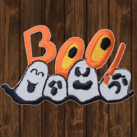 embroidered iron on sew on patch halloween orange boo with white ghost