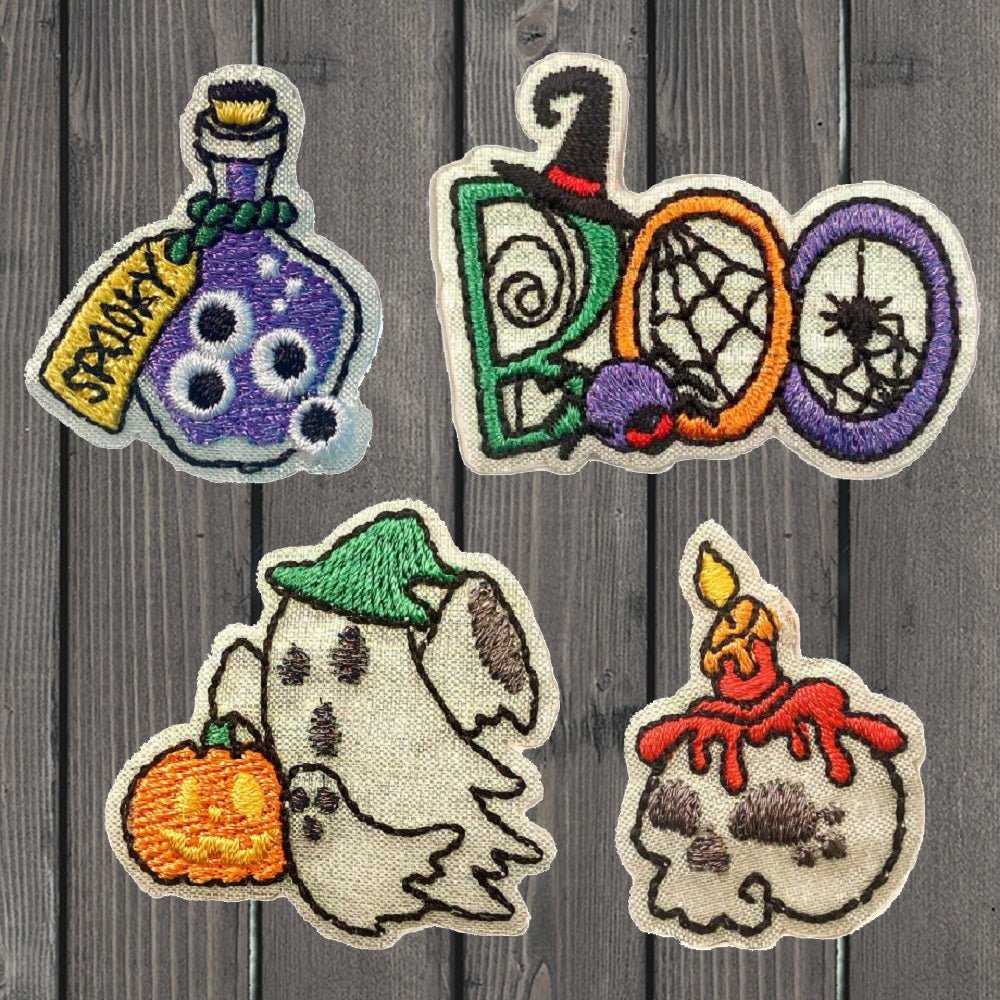 embroidered iron on sew on patch halloween set poison candle ghosts boo