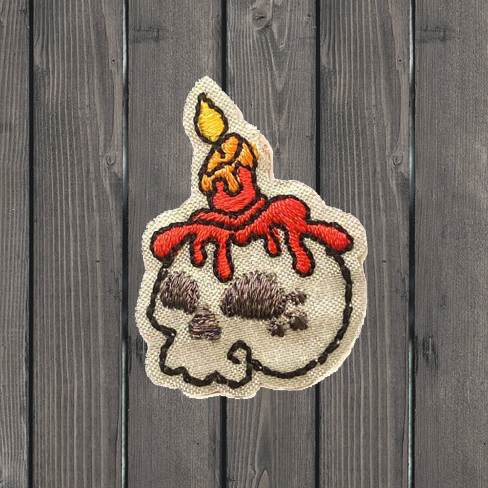 embroidered iron on sew on patch halloween skull candle