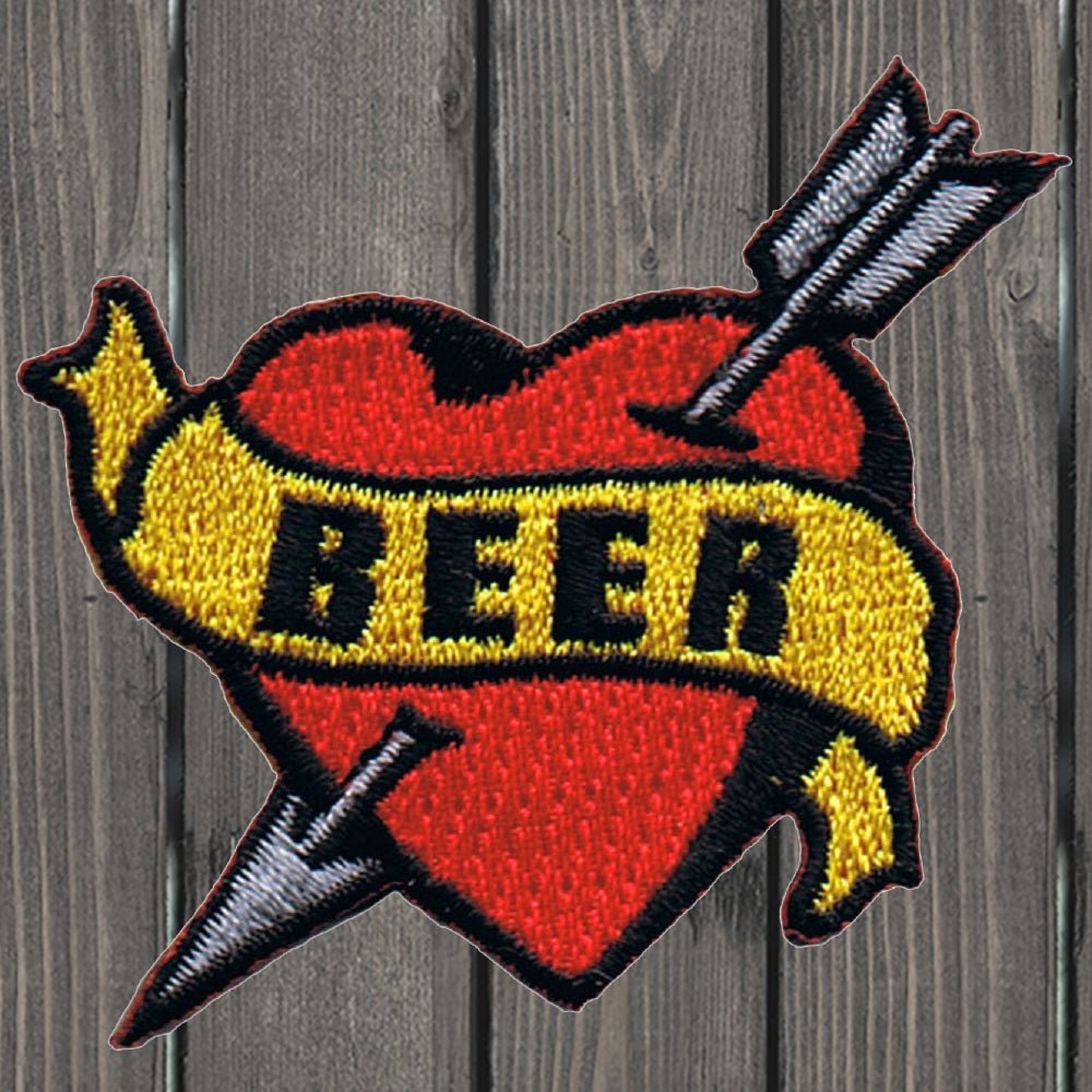embroidered iron on sew on patch heart arrow beer