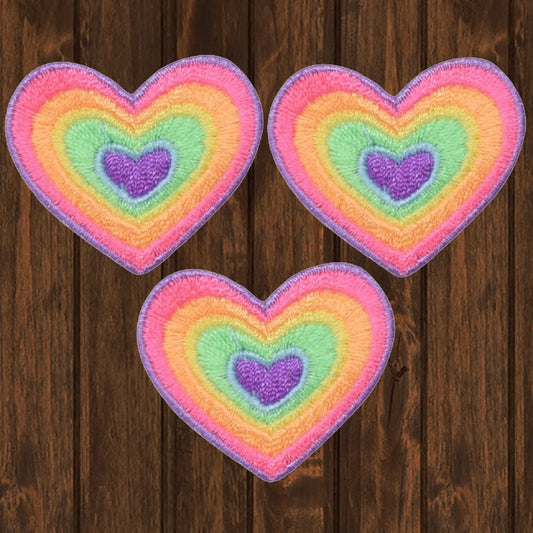 embroidered iron on sew on patch heart multi rainbow small