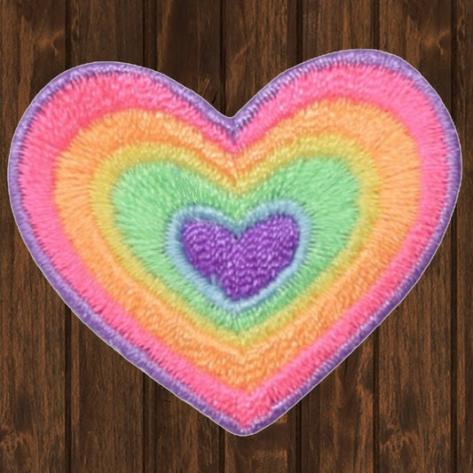 embroidered iron on sew on patch heart multi rainbow