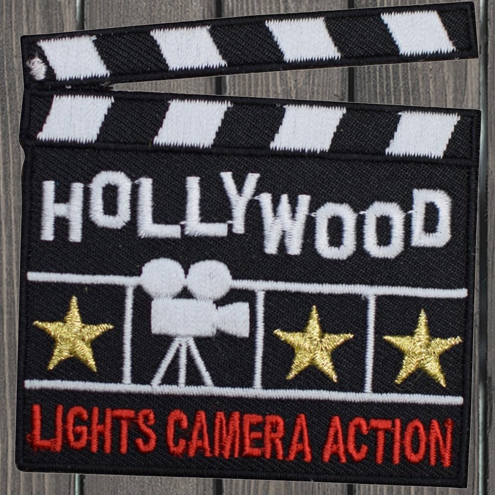 embroidered iron on sew on patch hollywood clapper