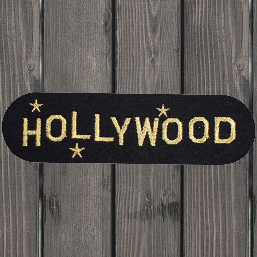 embroidered iron on sew on patch hollywood gold