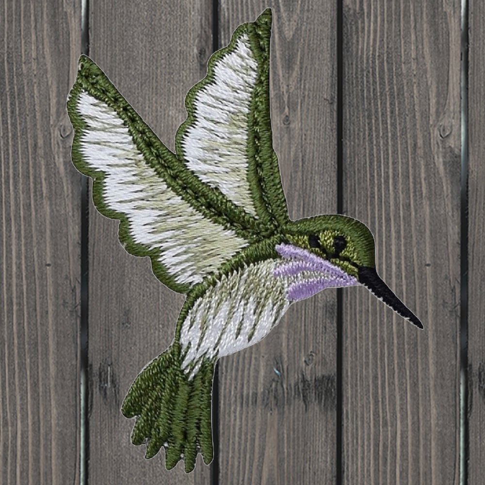 embroidered iron on sew on patch hummingbird lavender right