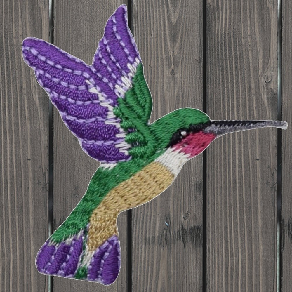 embroidered iron on sew on patch hummingbird medium dark left 2