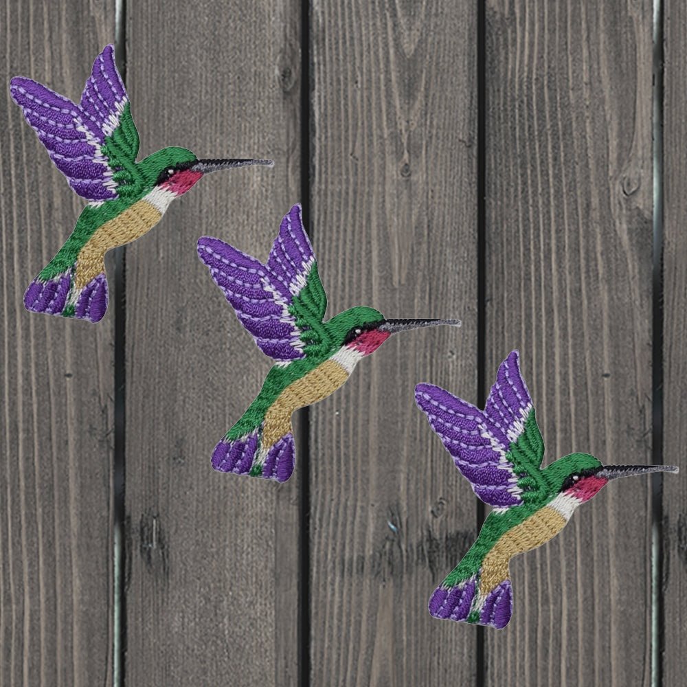 embroidered iron on sew on patch hummingbird medium dark right 3 pack