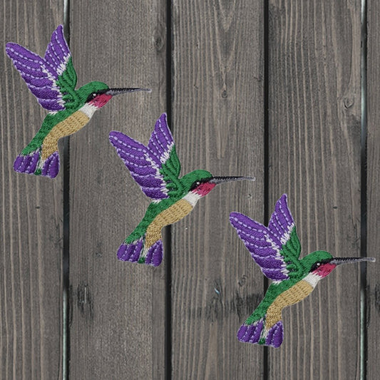 embroidered iron on sew on patch hummingbird medium dark right 3 pack