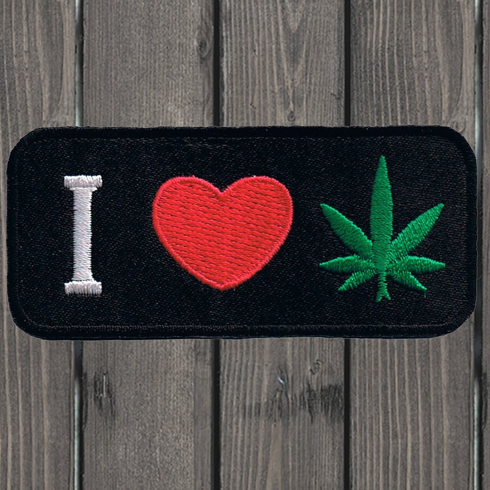 embroidered iron on sew on patch i love heart weed leaf