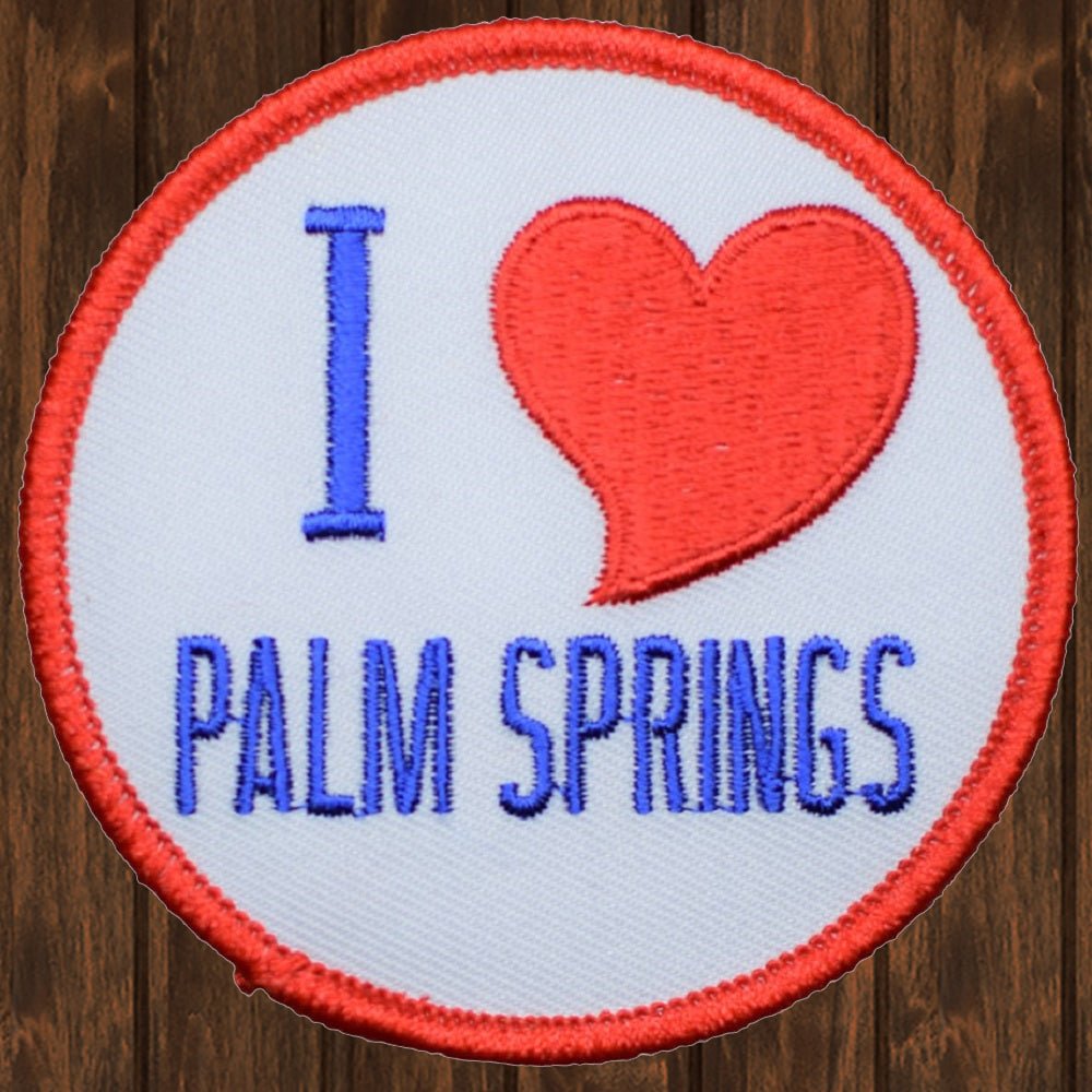 embroidered iron on sew on patch i love palm springs blue red