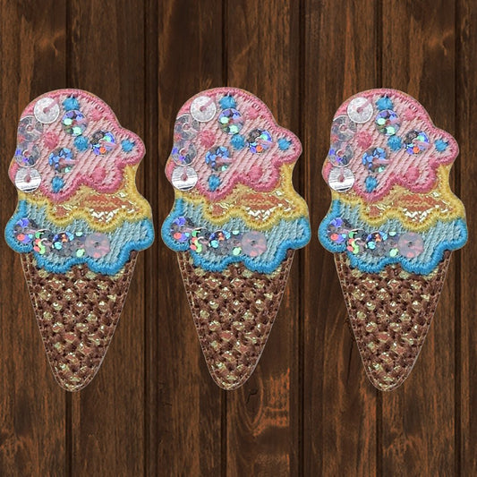 embroidered iron on sew on patch ice cream cone birthday cake flavors sequins