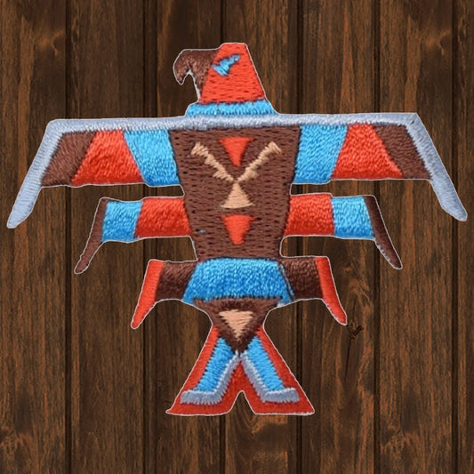 embroidered iron on sew on patch indian bird totem pole turquoise