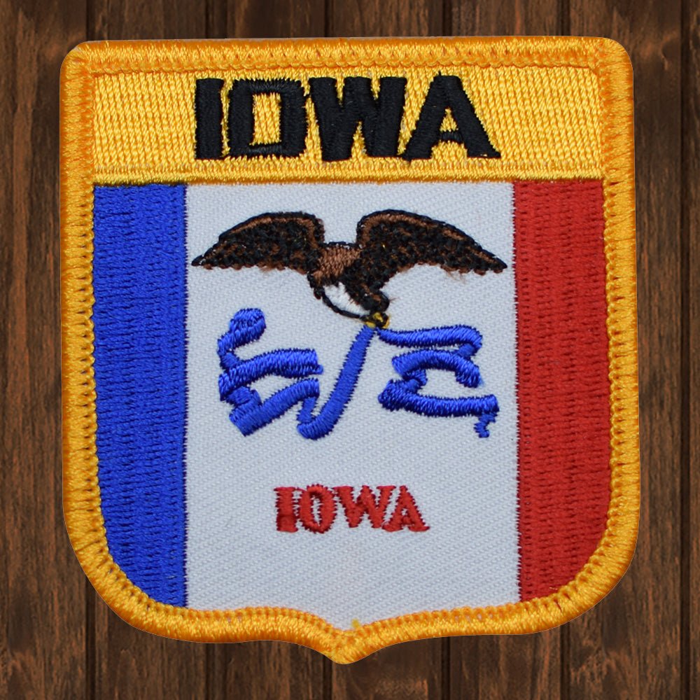 embroidered iron on sew on patch iowa shield