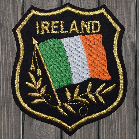 embroidered iron on sew on patch ireland shield black