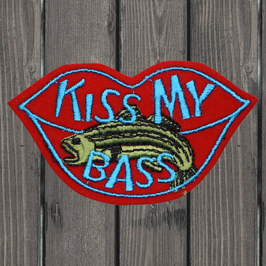 embroidered iron on sew on patch kiss my bass fishing