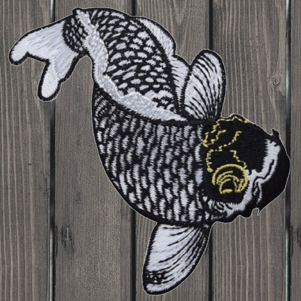 embroidered iron on sew on patch koi fish black 2