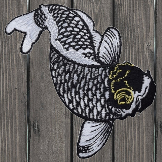 embroidered iron on sew on patch koi fish black