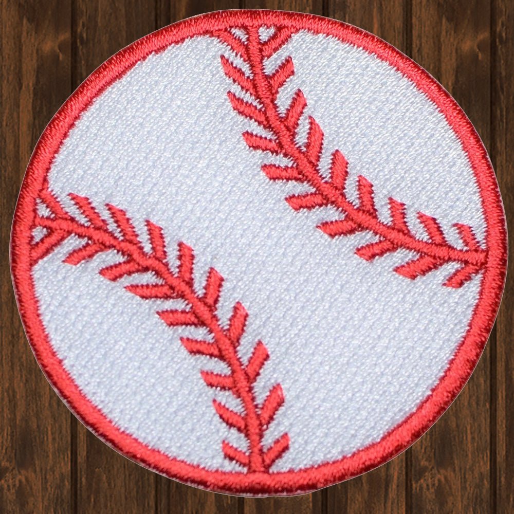 embroidered iron on sew on patch large baseball red white