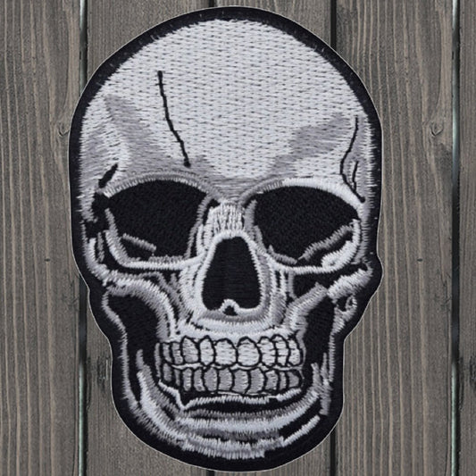embroidered iron on sew on patch large human skull 2
