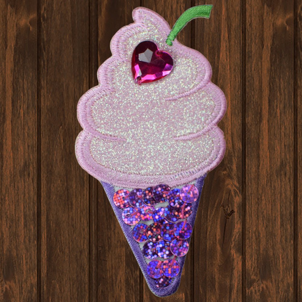embroidered iron on sew on patch large ice cream with jewel