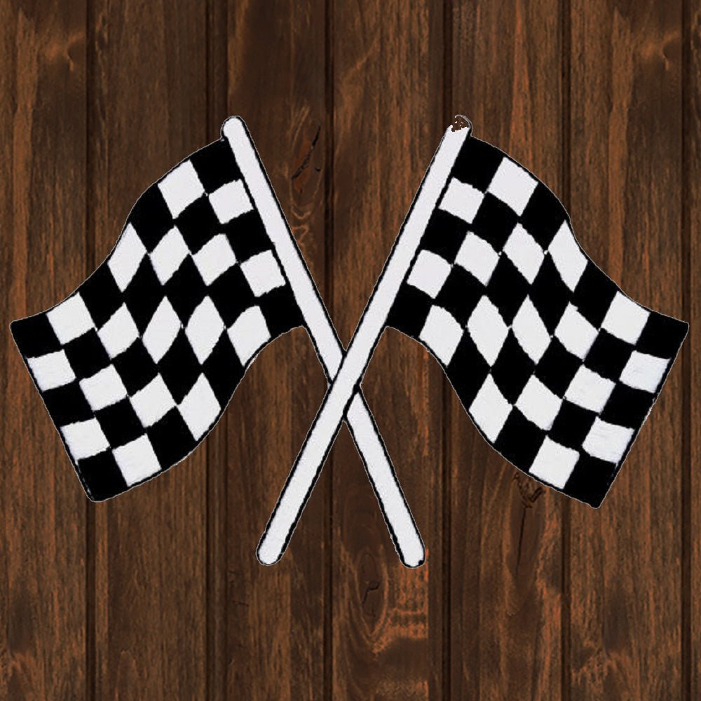 embroidered iron on sew on patch large racing checkered flag