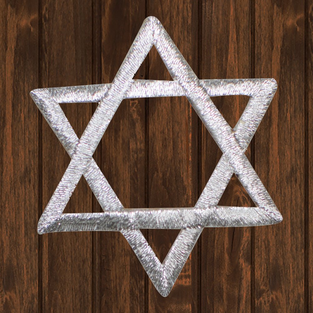 embroidered iron on sew on patch large star of david silver