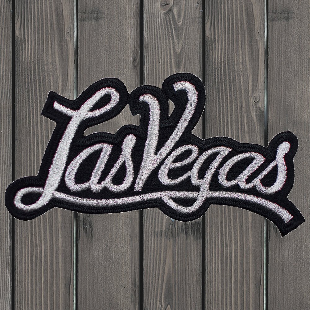 embroidered iron on sew on patch las vegas silver script