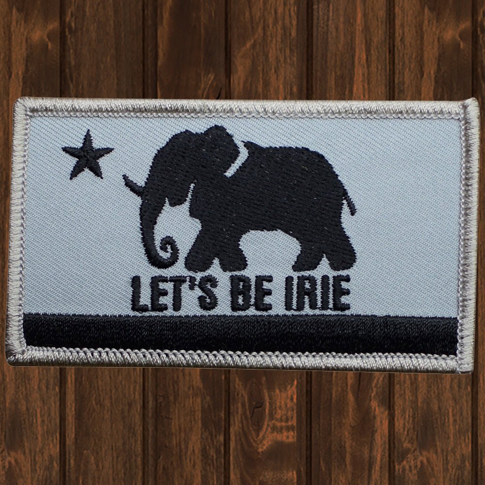 embroidered iron on sew on patch lets be irie elephant