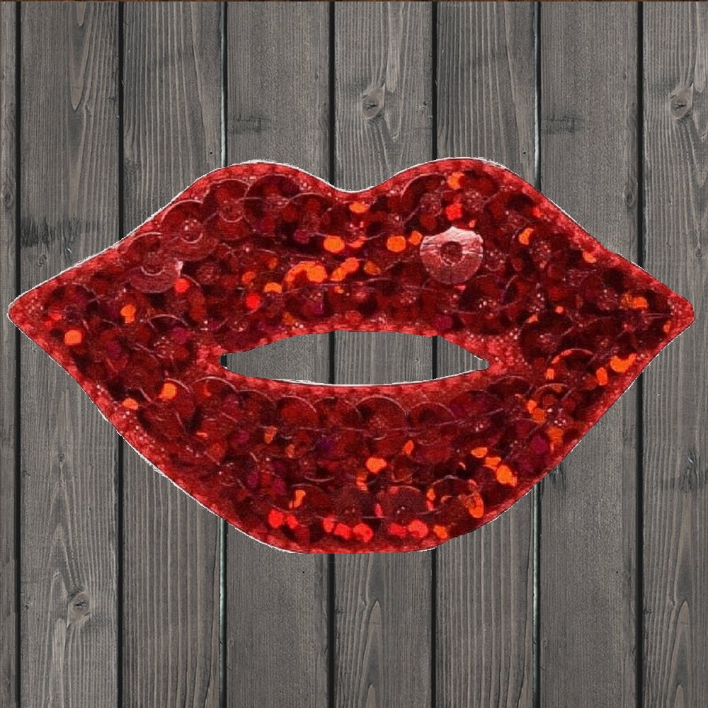 embroidered iron on sew on patch lips red shimmery sequin 2