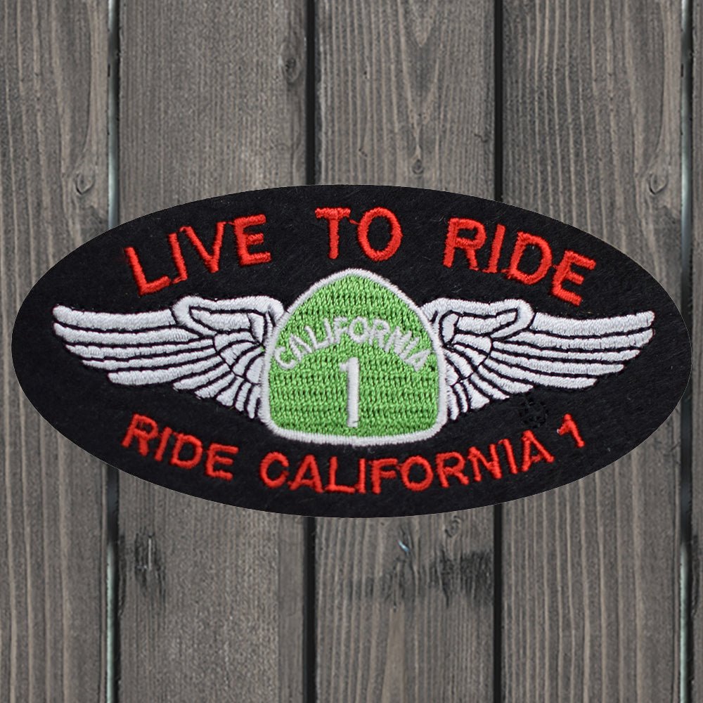 embroidered iron on sew on patch live to ride ca 1 biker badge