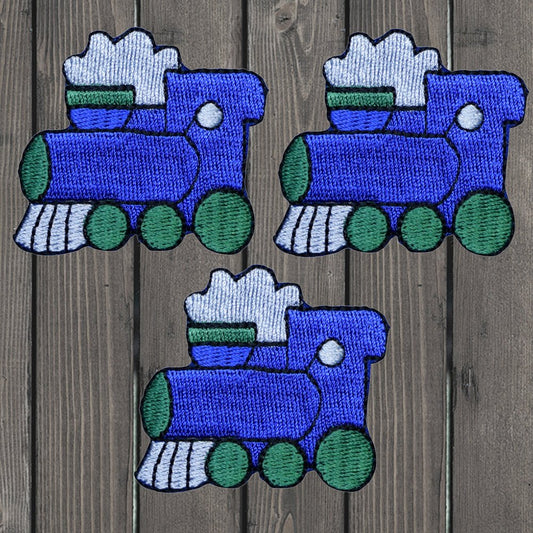 embroidered iron on sew on patch locomotive blue