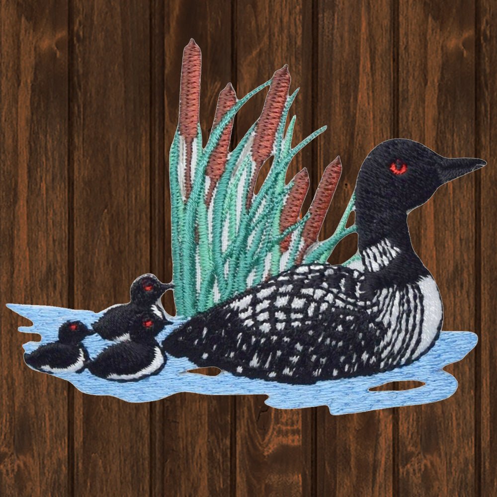 embroidered iron on sew on patch loon and chicks