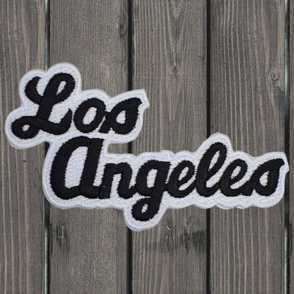 embroidered iron on sew on patch los angeles black white 2