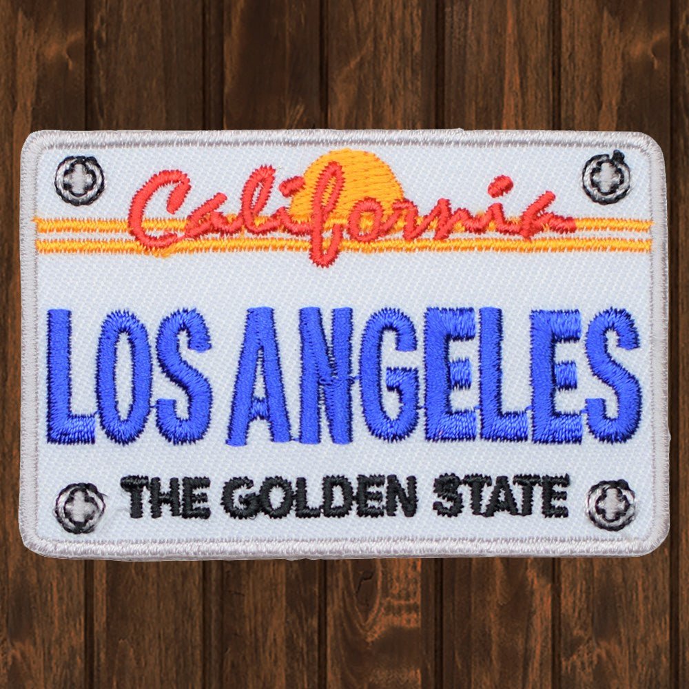 embroidered iron on sew on patch los angeles license plate