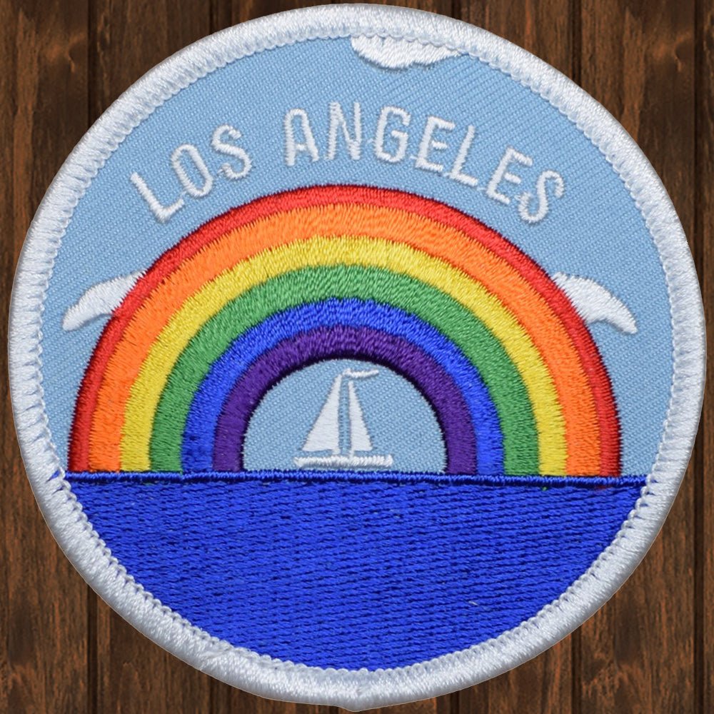 embroidered iron on sew on patch los angeles rainbow