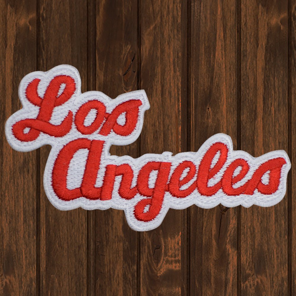embroidered iron on sew on patch los angeles red white 2
