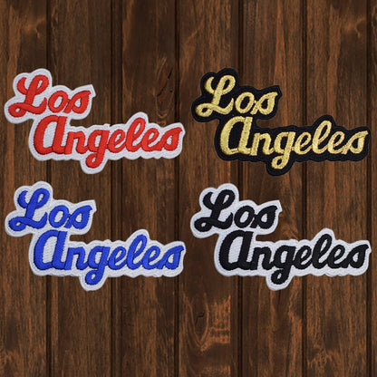 embroidered iron on sew on patch los angeles script set