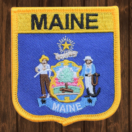 embroidered iron on sew on patch maine shield