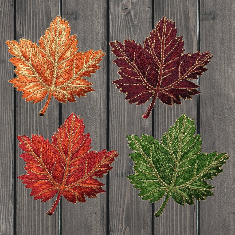 embroidered iron on sew on patch maple leaf set four colors