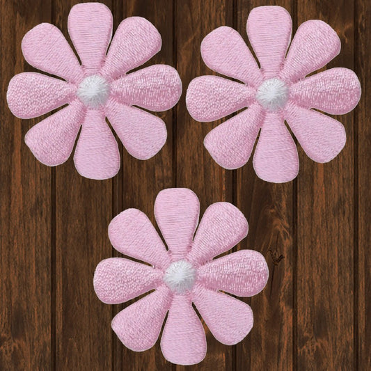 embroidered iron on sew on patch medium light pink daisy flower 2