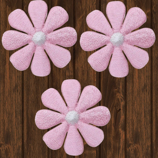 embroidered iron on sew on patch medium light pink daisy flower
