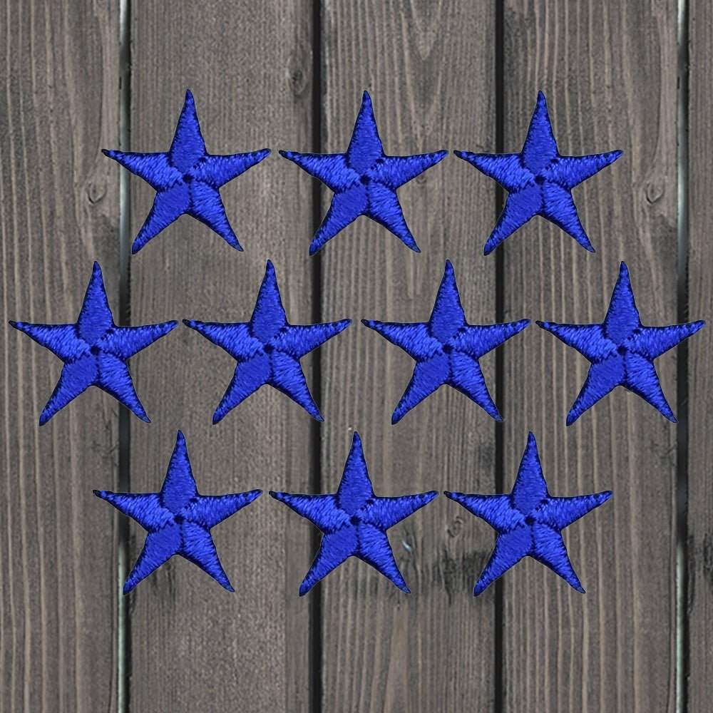 Pack of ten embroidered iron on sew on patch mini royal blue star