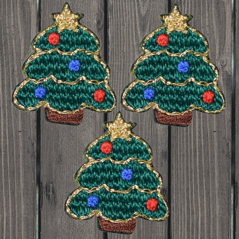embroidered iron on sew on patch mini christmas tree gold accents