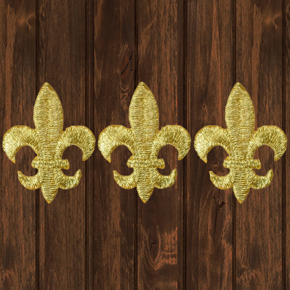 embroidered iron on sew on patch mini gold fleur de lis 3 pack