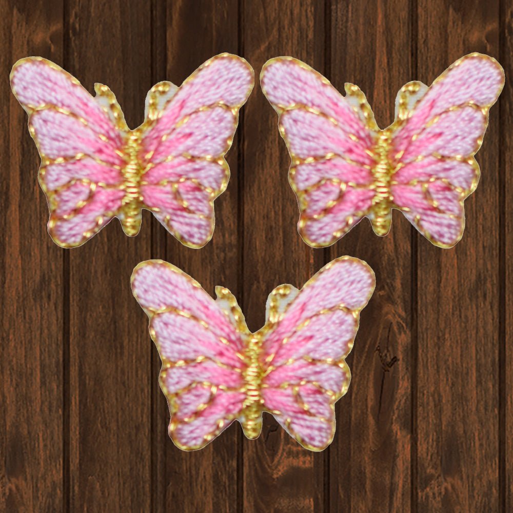 embroidered iron on sew on patch mini pink butterfly