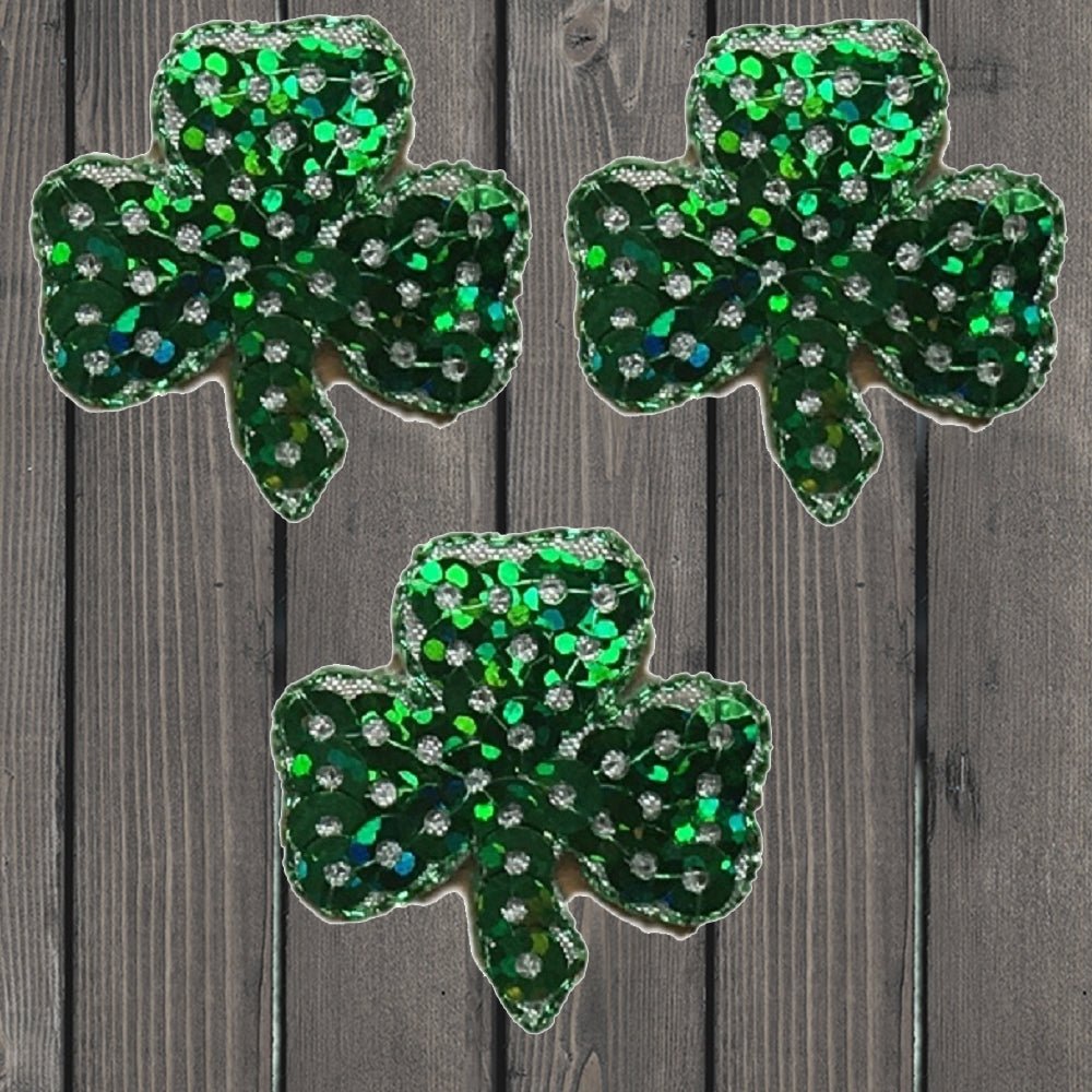 embroidered iron on sew on patch mini sequin clover