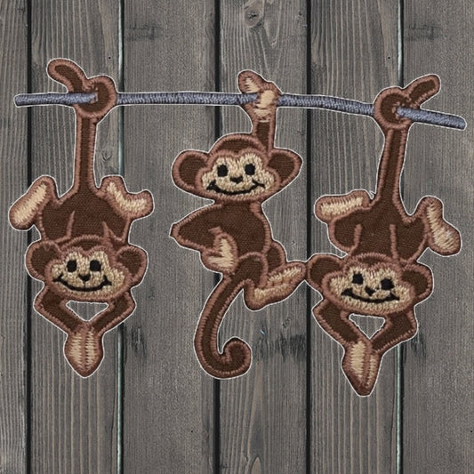 embroidered iron on sew on patch monkeys hanging from branch