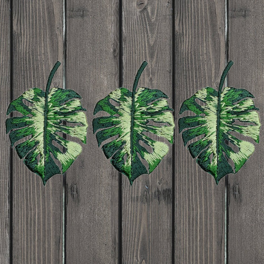 embroidered iron on sew on patch monstera leaf 3 pack