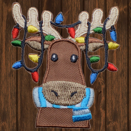 embroidered iron on sew on patch moose christmas lights