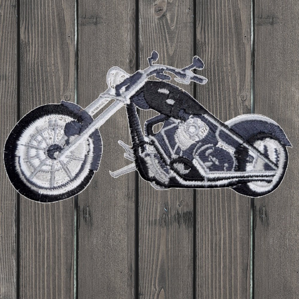 embroidered iron on sew on patch motorcycle black silver